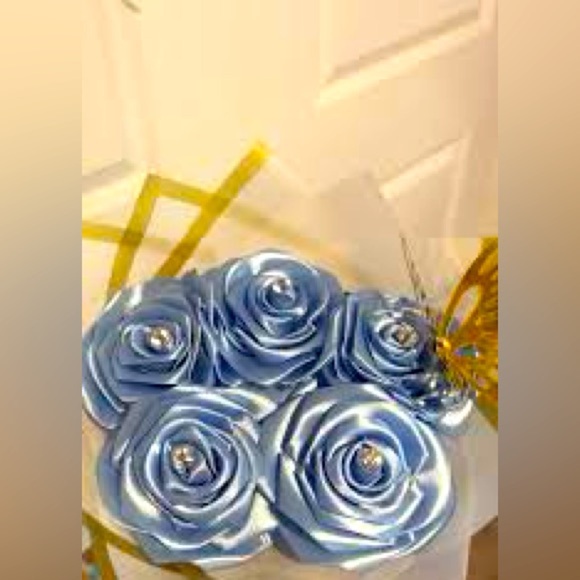 Elegant Blue Satin Rose Bouquet- 9 roses - Picture 2 of 4